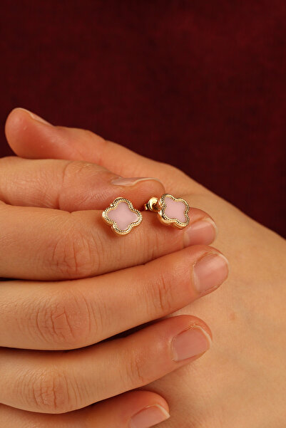 Çgk Çiğdem Gürel Kuyumculuk Pembe Yonca Çocuk Altın Küpe