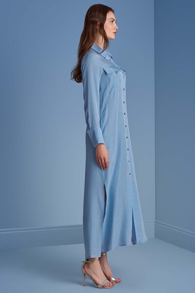 Guitar Gömlek Yaka Mavi  Elbise