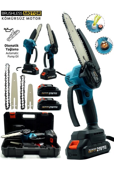ROWERMAX Kömürsüz Motor Otomatik Yağlamalı Çift Pala-Zincir Dal Budama Akülü ...