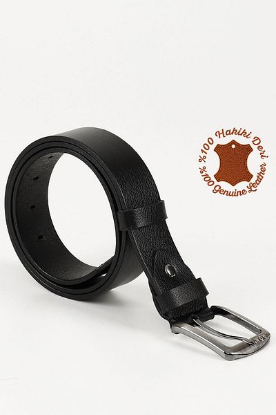 GÖNDERİ(R) Men's Black Genuine Leather 4 cm Jeans Belt