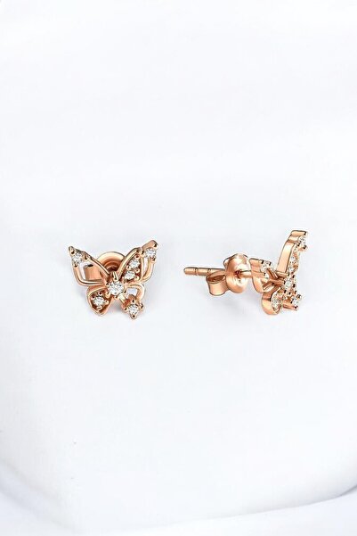 jelux silver Gümüş 925 Ayar Zirkon Taşlı Çivili Kelek Rose Çocuk Küpesi