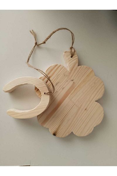 KaleTreeWood Horseshoe Good Luck Door Ornament, 4 Clover Wood, Unpainted