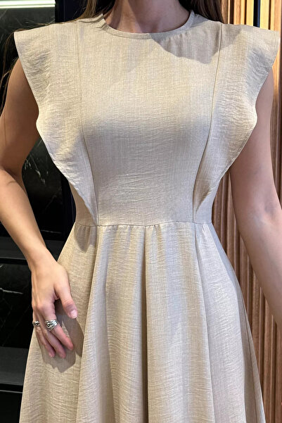 GÜLSELİ Beige Women's Crew Neck Kiloş Dress