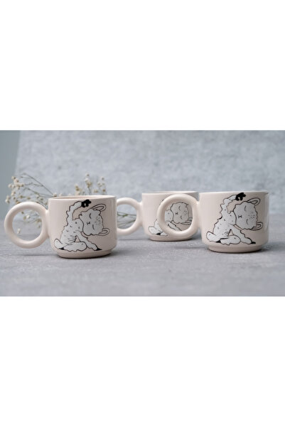 Melouro Sporty Lama Set of 3 Handmade Ceramic Cups with Handles, Mug