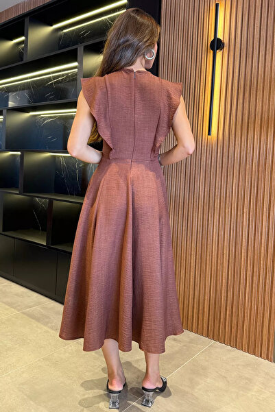 GÜLSELİ Γυναικείο Φόρεμα - Λεπτομέρεια με καφέ τριαντάφυλλο