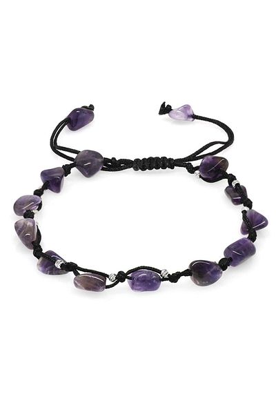 Tesbihane Macrame Braided Natural Cut Dorica Ball Detailed Amethyst Natural Stone Men's Bracelet
