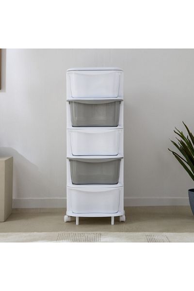 Home Box Kevin 5-Tier Storage Drawer Rack with Wheels 37x37x90 cm