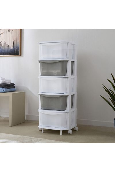 Home Box Kevin 5-Tier Storage Drawer Rack with Wheels 37x37x90 cm