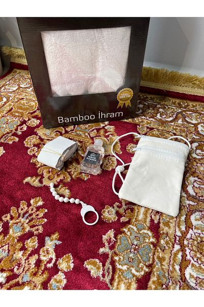 evla Quality Bamboo Ihram Set - 4 Piece Necessities Set and Bamboo Ihram Hajj/Umrah Set