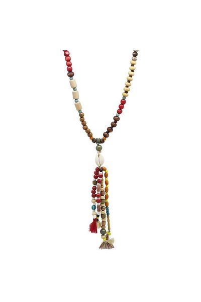 Tesbihane Handmade Ethnic Wooden Combination Red Color Transitional Sea Shell Detailed Authentic Necklace