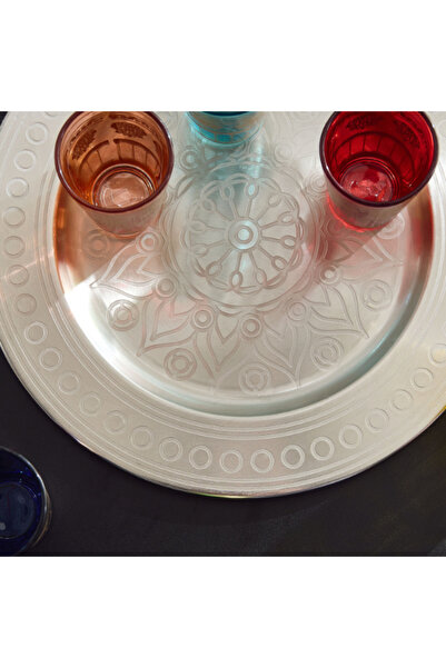 Home Box Enid 6-Piece Glasses with Metal Round Tray Set 30.50x30.50x9 cm