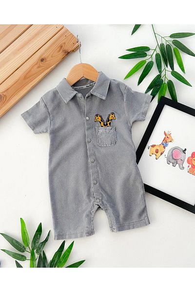 hümabebe Twin Giraffes Tall Snap Fastener Knitted Denim Fabric Summer Jumpsuit