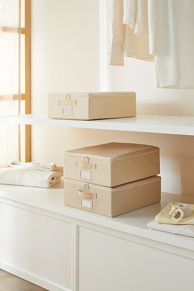 Ocean Home Textile 3 Τεμάχια Μπεζ Ψαροκόκκαλο Βαλίτσα 6 Τεμάχια Υποστηριζόμενη Τσάντα 31x38x12