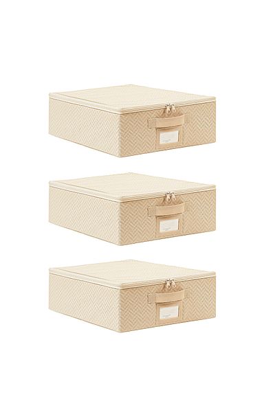 Ocean Home Textile 3 Τεμάχια Μπεζ Ψαροκόκκαλο Βαλίτσα 6 Τεμάχια Υποστηριζόμενη Τσάντα 31x38x12