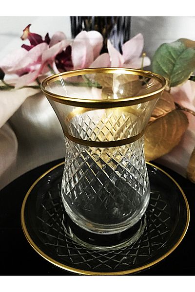DECOSTYLE Gold Baccarat Decorative Plate Ajda Tea Set for 6 People 165 Cc