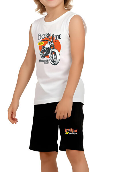 YA KO KİDS Born to Ride Printed Boys' Strappy T-Shirt and Shorts Set Top and Bottom
