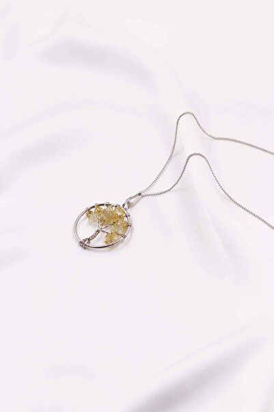 Citrine Stone Tree of Life Necklace Natural Stone