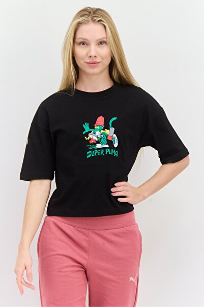 Puma Women Regular Fit Brand Logo Short Sleeves Outdoor Top, Black