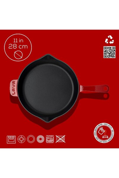 Lava Döküm Yuvarlak Kızartma Tavası Döküm Demir Yekpare Saplı. Çap(Ø)28cm
