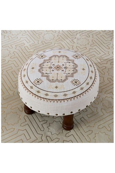Home Box Mahrgan Zahra Embroidered Medallion Round Stool 40 x15 cm