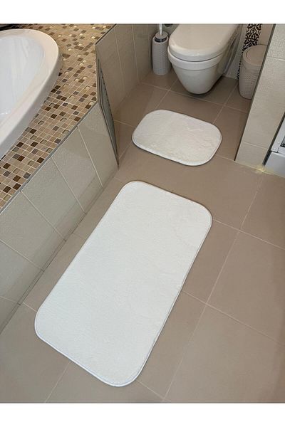 YTR HOME Σετ χαλάκι μπάνιου με βελούδινη μαλακή σφουγγαρίστρα που πλένεται αντιολισθητική βάση με κουκκίδες