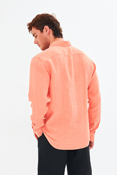 Whitefin Πορτοκαλί λινό πουκάμισο