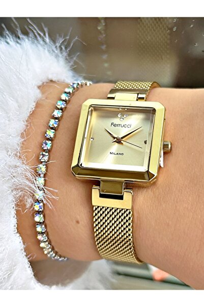 Ferrucci FERRUCCİ KARE GOLD HASIR KADIN KOL SAATİ