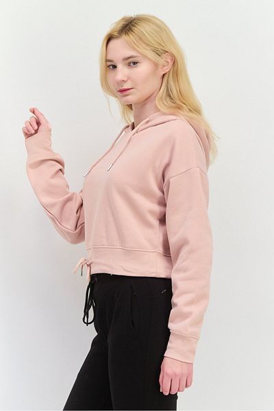 Juice Women Plain Crop Hooded Sweatshirt, Dusty Pink