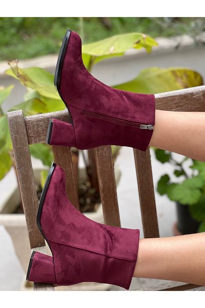 irmona Μπότες Feli Claret Red Suede με χοντρό τακούνι