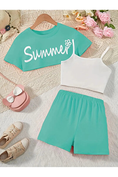 npLStore Devojčin letnji set Štampano Skraćeni kroj T-shirt - Kratke hlače