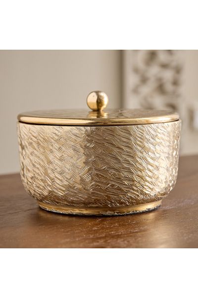 Home Box جرة أريزونا الدائرية المزخرفة المصنوعة من الألومنيوم مقاس 14×14×10 سم