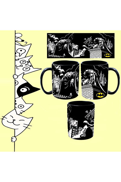 Genel Markalar SÜPER KAHRAMAN BATMAN KARAKTER BASKILI İÇİ KULPU SİYAH KUPA BA...