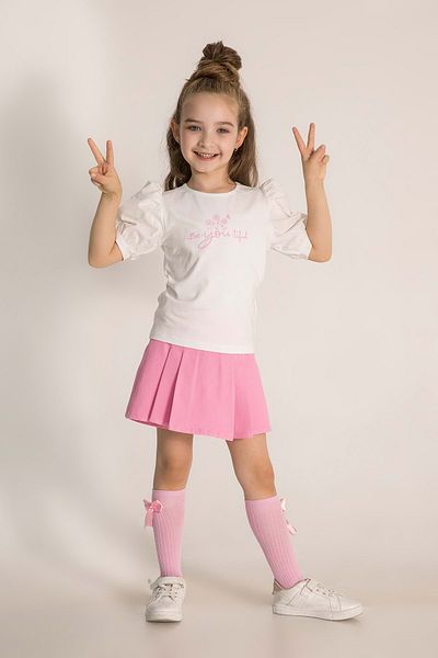 Hopi Kids Set pentru fete din gabardină - mâneci pepene verde și fustă scurtă
