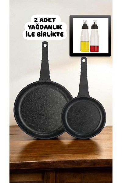 Schafer Famos XL Pan Set 2 Pieces Oil Pot Ramadan Set-(28 and 20 Cast Pan)+2 Pieces of 720 ml Oil Pot
