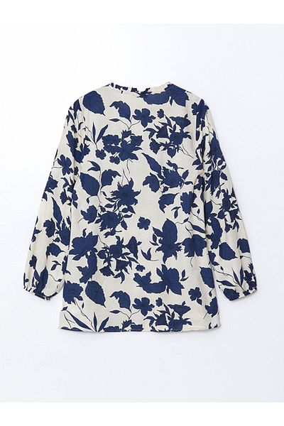 LC Waikiki Lcw Eco Blue Lace-Up Collar Floral Women's Blouse