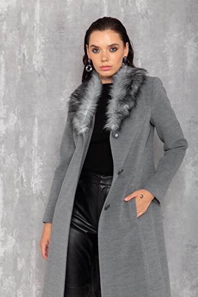 Concept. Men's Collared Mobile Fur Coat Gray 3620-y