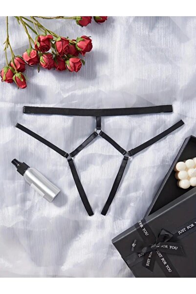 Maly Love Kadın Siyah Halka Detaylı Harness Tanga String