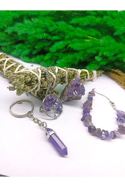 Zodyak Doğal Taş DOUBLE TUTSULE AMETHYST NATURAL STONE SET (CERTIFIED)