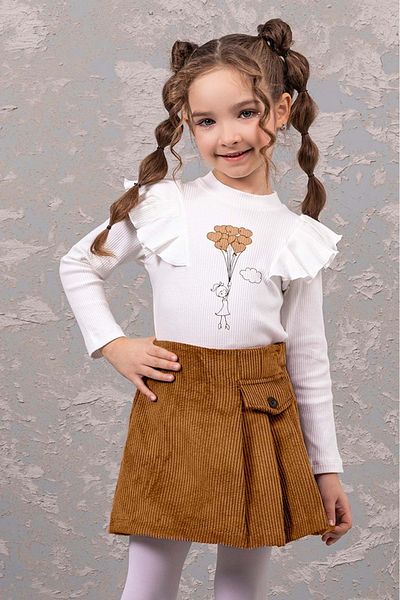 ww waka waka kids store Girl's Suit with Velvet Shorts and Skirt and Shoulder Detail