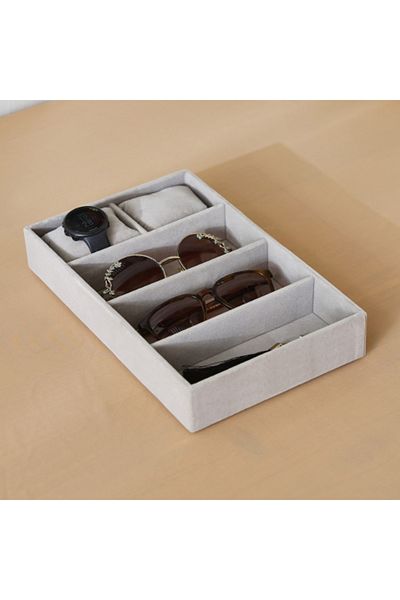 Home Box Velour 5-Compartment Jewellery Tray with 2 Pillows for Watches