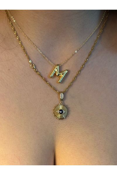 Asef Hediye Gold Balloon Letter Necklace Letter m Tarnish Stainless Steel