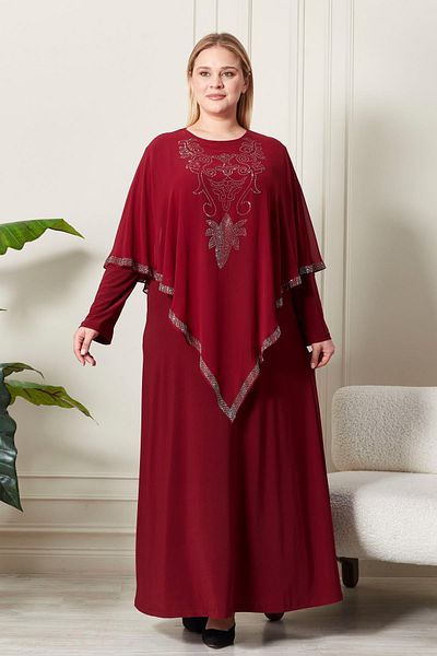 Ferace Women's Plus Size Sandy Fabric Evening Dress with Cape