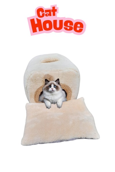MoMMe Kedi Köpek Evi - Kulübesi - Yuvası - Yatağı ( PELUŞ MİNDERLİ )