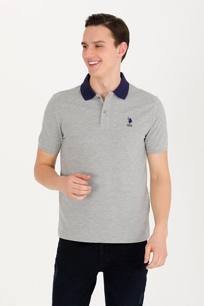 U.S. Polo Assn. Ανδρικό μπλουζάκι με λαιμόκοψη γκρι μελανζέ