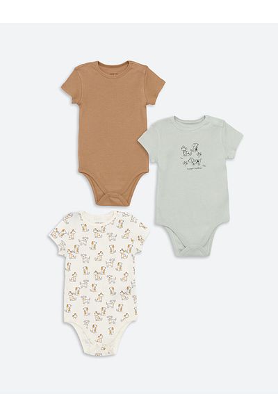 LC Waikiki Lcw Baby Beige Crew Neck Baby Boy Snap Body 3Pcs
