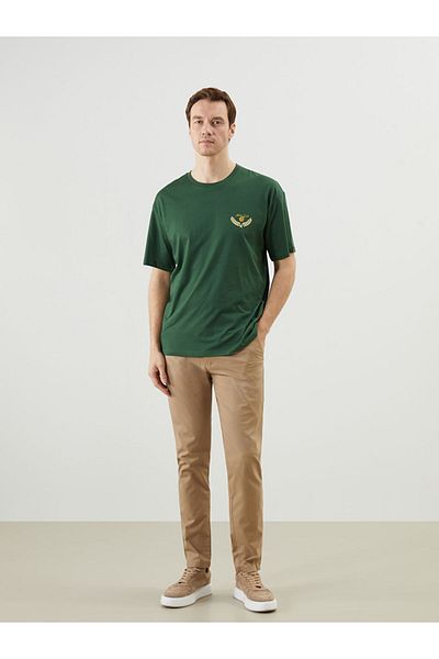 LC Waikiki Ανδρικό μπλουζάκι LCW ECO Green Crew Neck με στάμπα από βαμβακερό χτενισμένο βαμβάκι
