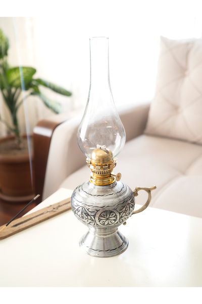 Bakır Concept Bakır Gaz Lambası Oyma Nakış İşleme Gümüş Renk (KALAYLI)