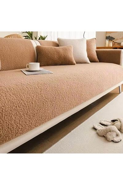MER HOME Teddy Curly Plush Pentru Canapea pentru trei persoane (1buc) Doar Husa pentru spatiu de sezut 80*190cm (LightCoffee)