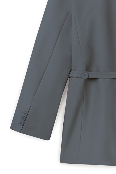 praye Jachetă Blazer Gri - Curea mobilă Detaliată