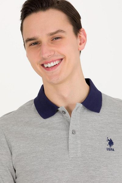 U.S. Polo Assn. Ανδρικό μπλουζάκι με λαιμόκοψη γκρι μελανζέ